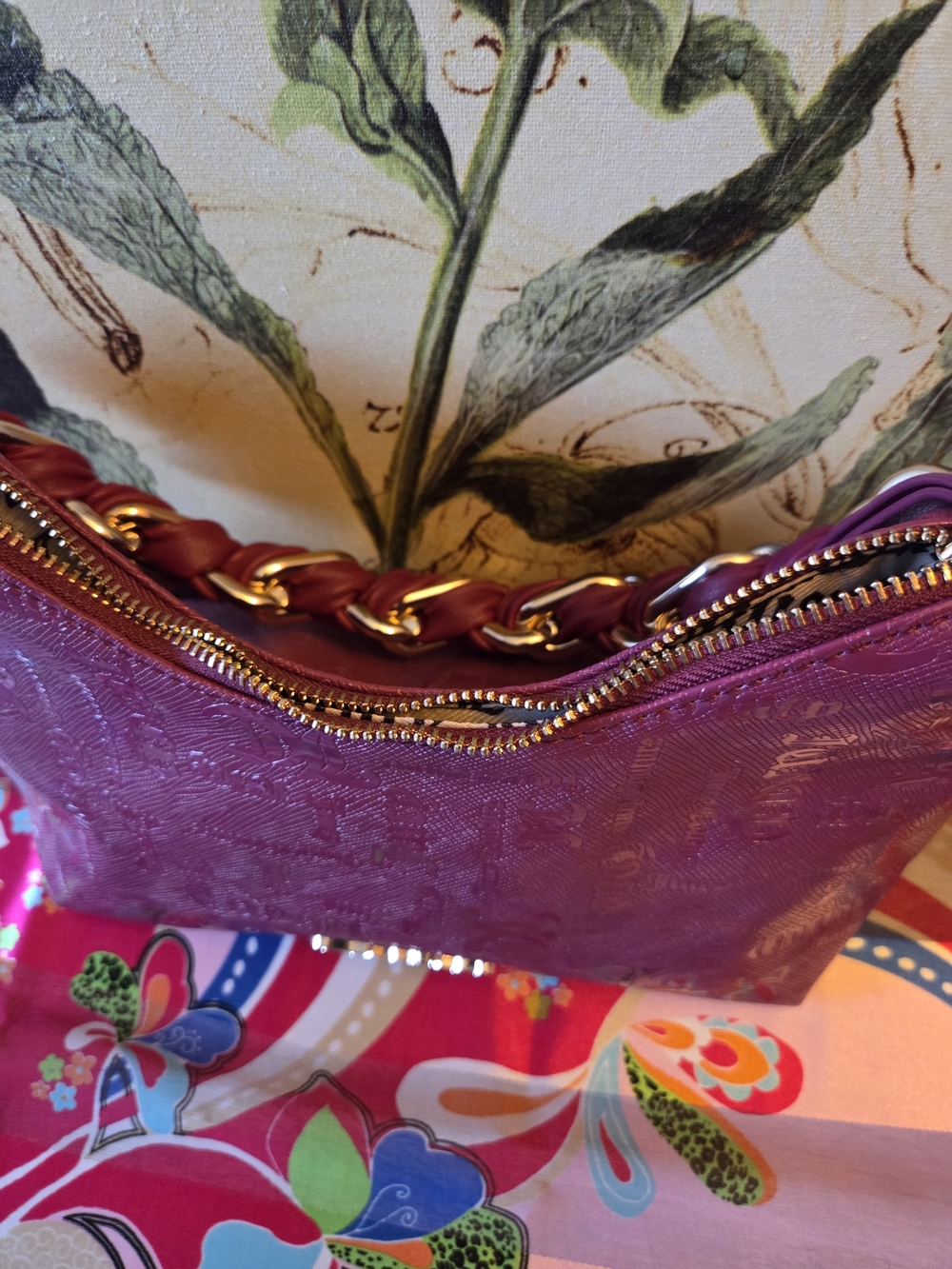 Juicy Couture Pink Fuchsia Gold Tone Chunky Braided Metal Handle Shoulder Bag - Picture 14 of 16